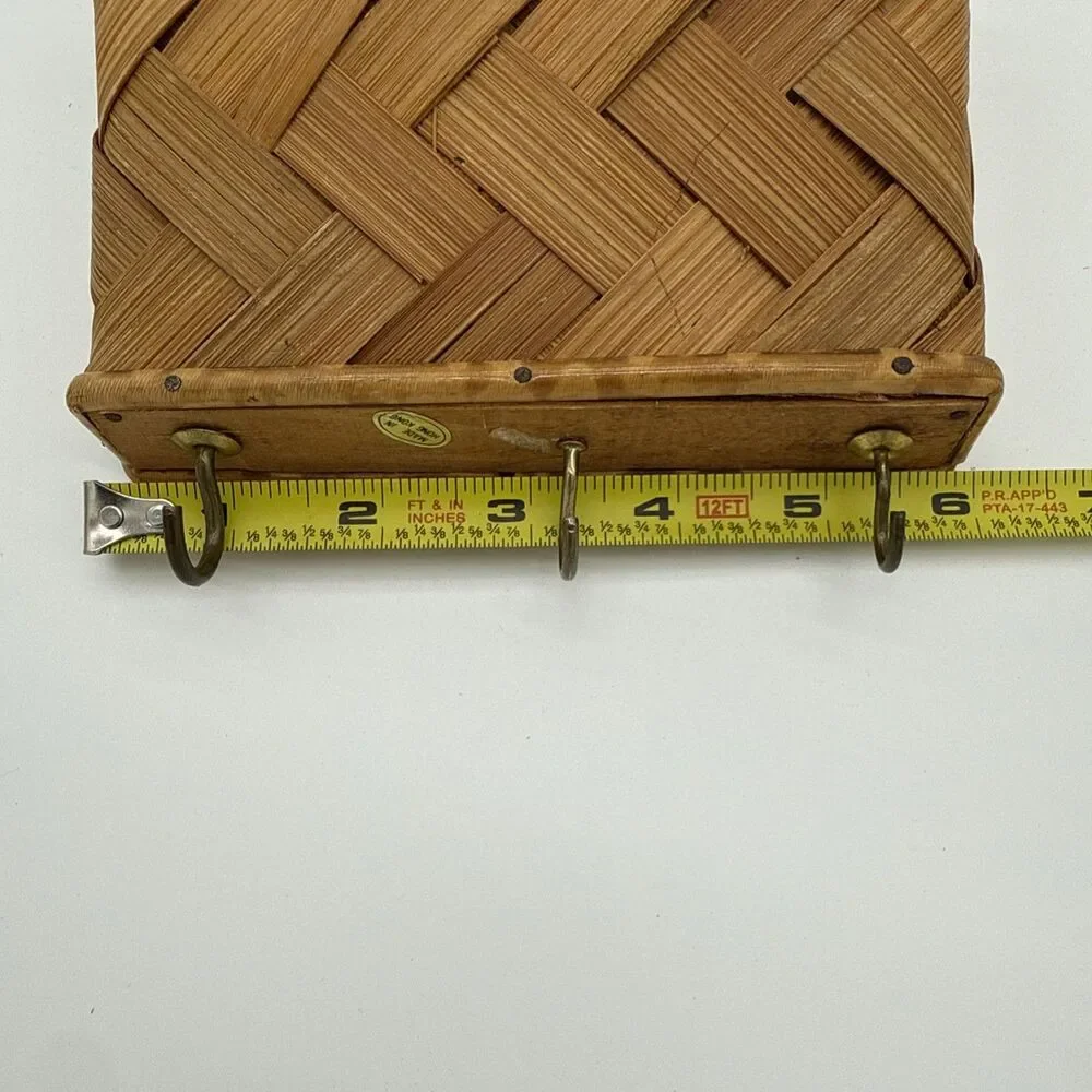 Vintage Bamboo Woven Letter Holder Wall Storage Herringbone Hong Kong